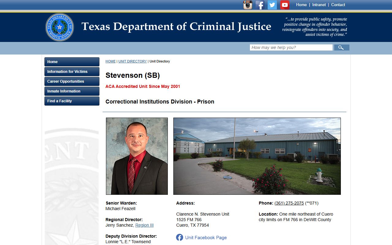 San Saba Unit TDCJ inmate lookup facility page